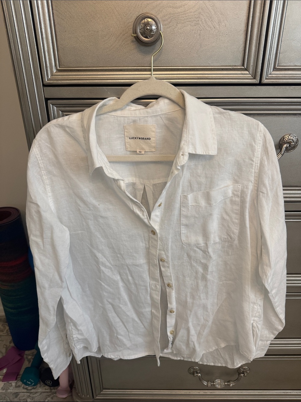 Lucky Brand White Linen Button-Down Shirt